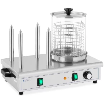 Royal Catering Grelnik za hot doge, 4 nabodala za žemljice, posoda za 30 klobas, 650 W