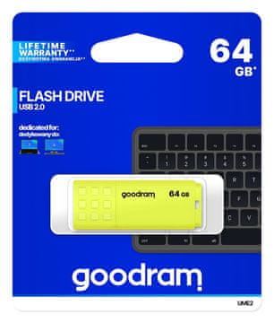slomart Goodram UME2 USB ključek 64GB, USB 2.0, rumen