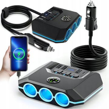 Dexxer 12V-24V LED avto polnilec in razdelilec 4x USB Quick Charge 3.0 LCD