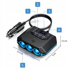 Dexxer 12V-24V LED avto polnilec in razdelilec 4x USB Quick Charge 3.0 LCD