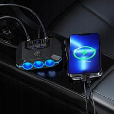 Dexxer 12V-24V LED avto polnilec in razdelilec 4x USB Quick Charge 3.0 LCD
