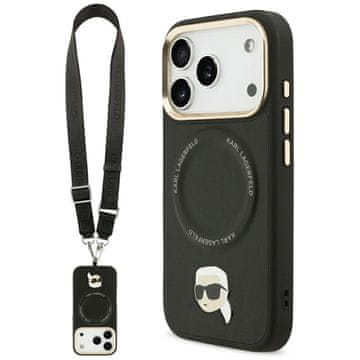 Karl Lagerfeld OVITEK KARL LAGERFELD KARL S TRAKOM IN KOVINSKIM LOGOTIPOM ZA MAGSAFE IPHONE 17 PRO