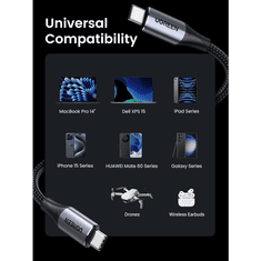 Ugreen USB-C na USB-C 3.1 Gen 2 5A kabel, 240W, PD, 4K60Hz, črn, 1m (80150)