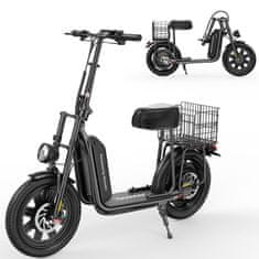 ISCOOTER iScooter F7 električni skiro s sedežem in košaro, 1000 W, odstranljiva baterija 48 V 10,4 Ah, do 50 km, 16" široke pnevmatike