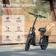 ISCOOTER iScooter F7 električni skiro s sedežem in košaro, 1000 W, odstranljiva baterija 48 V 10,4 Ah, do 50 km, 16" široke pnevmatike