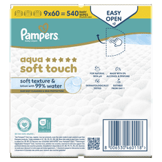 Pampers Aqua Harmonie vlažilni robčki, 540 kosov