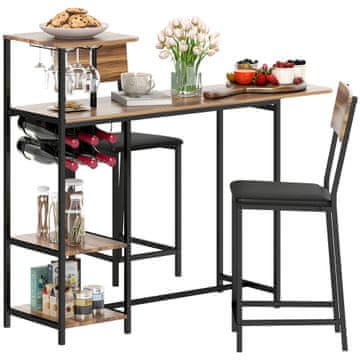 Homestar Set barske mize 3-delni z nosilcem za vino in 2 barskima stoloma 140x40x116 cm rjav