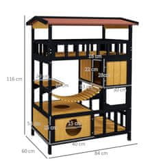 Homestar Mačja hiša s platformami in visečim mostom 84x60x116 cm rumena