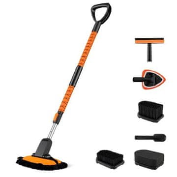 Costway Čopič za pranje avtomobila 132 cm z nastavljivo ročico oranžen