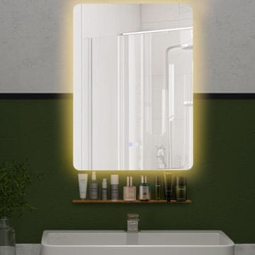 Costway LED kopalniško ogledalo 70x50 cm z nastavljivo svetlostjo in 3 barvami, samodejno odmrzovanje