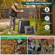 Costway Vrtni komposter 380 l s pokrovom in nastavljivimi zračniki, črn