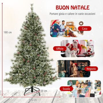 Costway Umetno božično drevo 180 cm z večbarvnimi LED lučmi