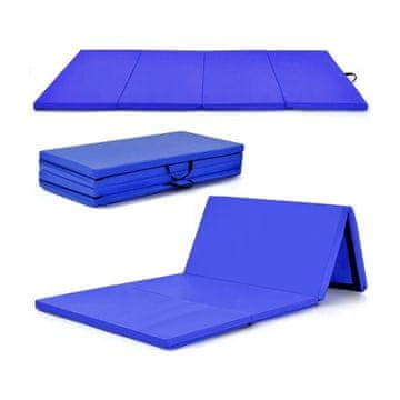 Costway Zložljiva gimnastična podloga 240x120x5 cm modra z ježkom in 2 ročajema