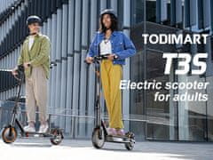 UNBRANDED TODIMART T3S zložljiv električni skiro za odrasle, 350 W, 25 km/h, doseg do 30 km, smerniki, 8,5" polne pnevmatike in aplikacija