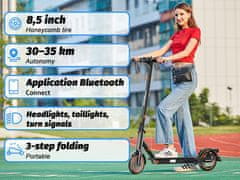 UNBRANDED TODIMART T3S zložljiv električni skiro za odrasle, 350 W, 25 km/h, doseg do 30 km, smerniki, 8,5" polne pnevmatike in aplikacija