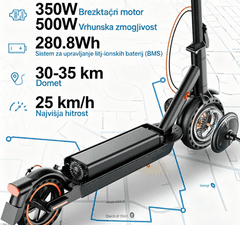 UNBRANDED TODIMART T3S zložljiv električni skiro za odrasle, 350 W, 25 km/h, doseg do 30 km, smerniki, 8,5" polne pnevmatike in aplikacija