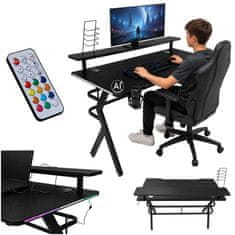 Luniks Gaming pisalna miza z RGB LED osvetlitvijo 120 x 60 cm - črna