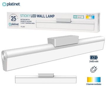 Platinet PLL003 Sticky stenska/stropna LED svetilka, 170 lumnov, senzor gibanja, magnetno pritrjevanje, 2400mAh polnilna baterija, 7000-2900K, USB-C, bela