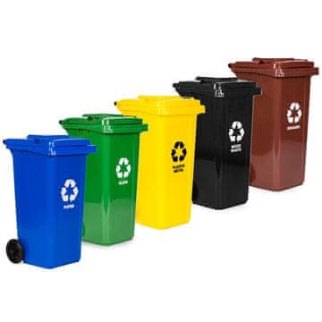 Northix Komplet 5 x 120 l košev za odpadke z gumijastimi kolesi HDPE