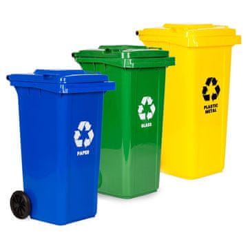 Northix Komplet košev za odpadke 3 x 120 l HDPE modro zeleno rumeno