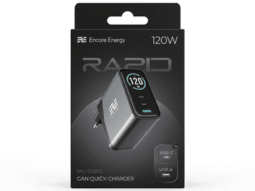 Nov stenski polnilnik rapid GaN QC PD USB-A USB-C x2 120W MD-12083Z z zaslonom