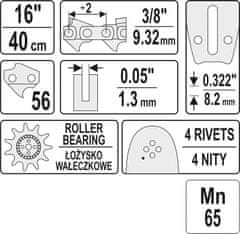 YATO Vodilo verige za motorne žage 16"" 3/8"" 0.05"" 56 P YT-84935