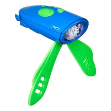 Hornit Mini zeleno/modra 2-v-1 kolesarska luč s hupo/zvoncem za otroke, za kolesa in skuterje