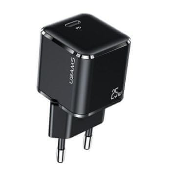 USAMS Polnilnik 1xUSB-C T42 mini 25W (samo glava) Super SI 5V-3A PD3.0 hitro polnjenje črna/črna CC140TC01 (US-CC140)
