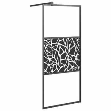 Vidaxl Pregrada za tuš 90x195 cm ESG steklo s kamnitim dizajnom črna
