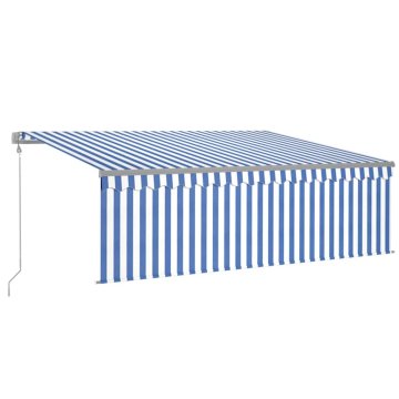 Vidaxl Avtomatska tenda s senčilom LED + senzor 4,5x3 m modra in bela