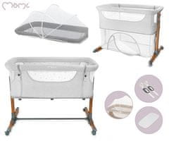 MoMi SMART BED 2.0 4v1 pametna otroška postelja, stajica, nastavljiva višina, vhod z zadrgo, 95x88x55cm, svetlo siva