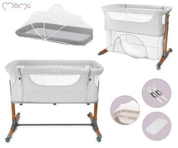 MoMi SMART BED 2.0 4v1 pametna otroška postelja, stajica, nastavljiva višina, vhod z zadrgo, 95x88x55cm, svetlo siva