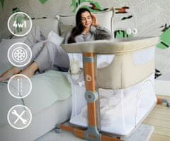 MoMi SMART BED 2.0 4v1 pametna otroška postelja, stajica, nastavljiva višina, vhod z zadrgo, 95x88x55cm, svetlo siva