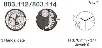 shumee Mehanizem ETA 803.112 H2 8 3/4``` DATE3 SC Quartz (377 | SR626SW)