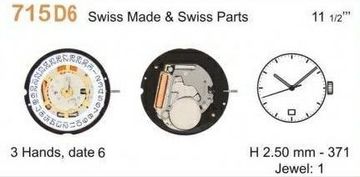 shumee Ronda 715 date 6 Mvt. Ronda 715 11 1/2``` SC date 6 Quartz (371)