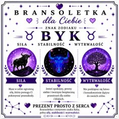 shumee Črna nastavljiva zapestnica Bik z zodiakalno karto v škatli
