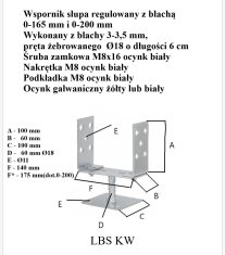 Nastavljivo podnožje stebra 0-165 mm kvadratno, rumeno pocinkano - lbs KW