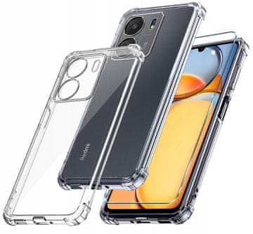 shumee Ovitek za Xiaomi Redmi 13C 4G / Poco C65, prozoren, odporen na udarce, zadnja stran + steklo