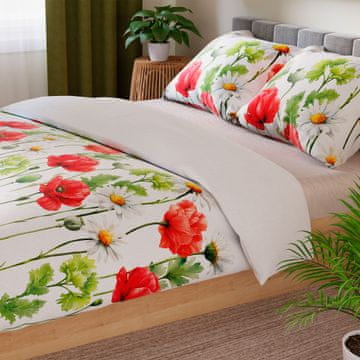 Posteljnina PAPAVER iz bombažnega satena, večbarvna z rožami, 220x200 cm
