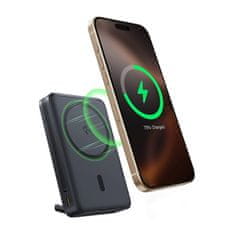 BASEUS 10000mAh magnetna prenosna baterija s stojalom in vgrajenim USB-C Qi2 MagSafe 30W kablom - črna
