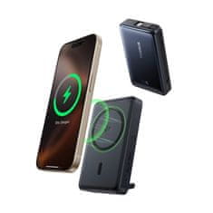 BASEUS 10000mAh magnetna prenosna baterija s stojalom in vgrajenim USB-C Qi2 MagSafe 30W kablom - črna
