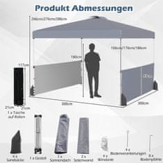 Northix Pop-Up Gazebo 3x3m z 2 stranskima stenama, vreča, siva