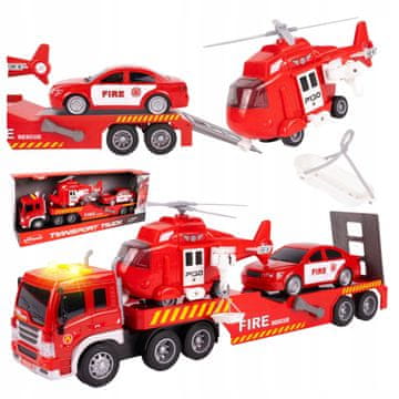 [pakb] Gasilsko vozilo z motorjem + avtomobilček za helikopter z LED zvokom Z2365