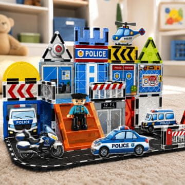 Magnetni gradbeni bloki 3D velike plošče vitraž policijsko mesto 44 kosov.
