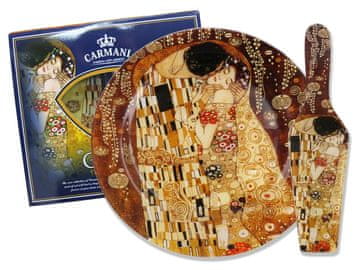 Carmani, dekorativni in funkcionalni stekleni krožnik z lopatico Gustava Klimta - Poljub