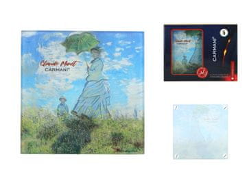 Carmani, steklena podloga za kozarce približno 13x13 cm - Claude Monet/Ženska s sončnikom