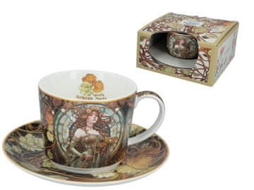 Carmani SKODELICA S KROŽNIČKOM ZA KAVO ALI ČAJ ALFONS MUCHA PORCELAN DARILNI BON