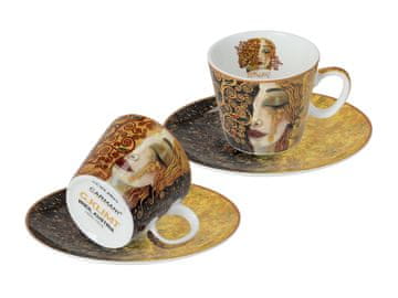 Carmani, komplet 2 skodelic za espresso 100 ml - Gustav Klimt/Zlate solze (belo in črno ozadje)