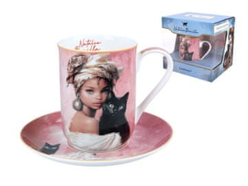 Carmani, porcelanasta skodelica 370 ml s krožnikom - natalia bonilla/Nelijeve mačje zgodbe