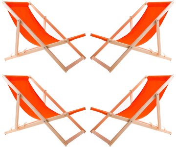 4x Ležalnik iz lesa z oranžno tkanino